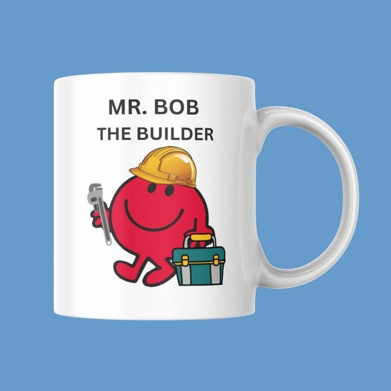 Novelty Mr. Men Mug, Mr. Bob The Builder, Can Be Personalised, Great Gift Idea
