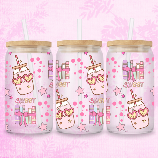 Books & Summer Drinks 16oz Frosted or Clear Libbey Glass Can with Bamboo lid & Straw