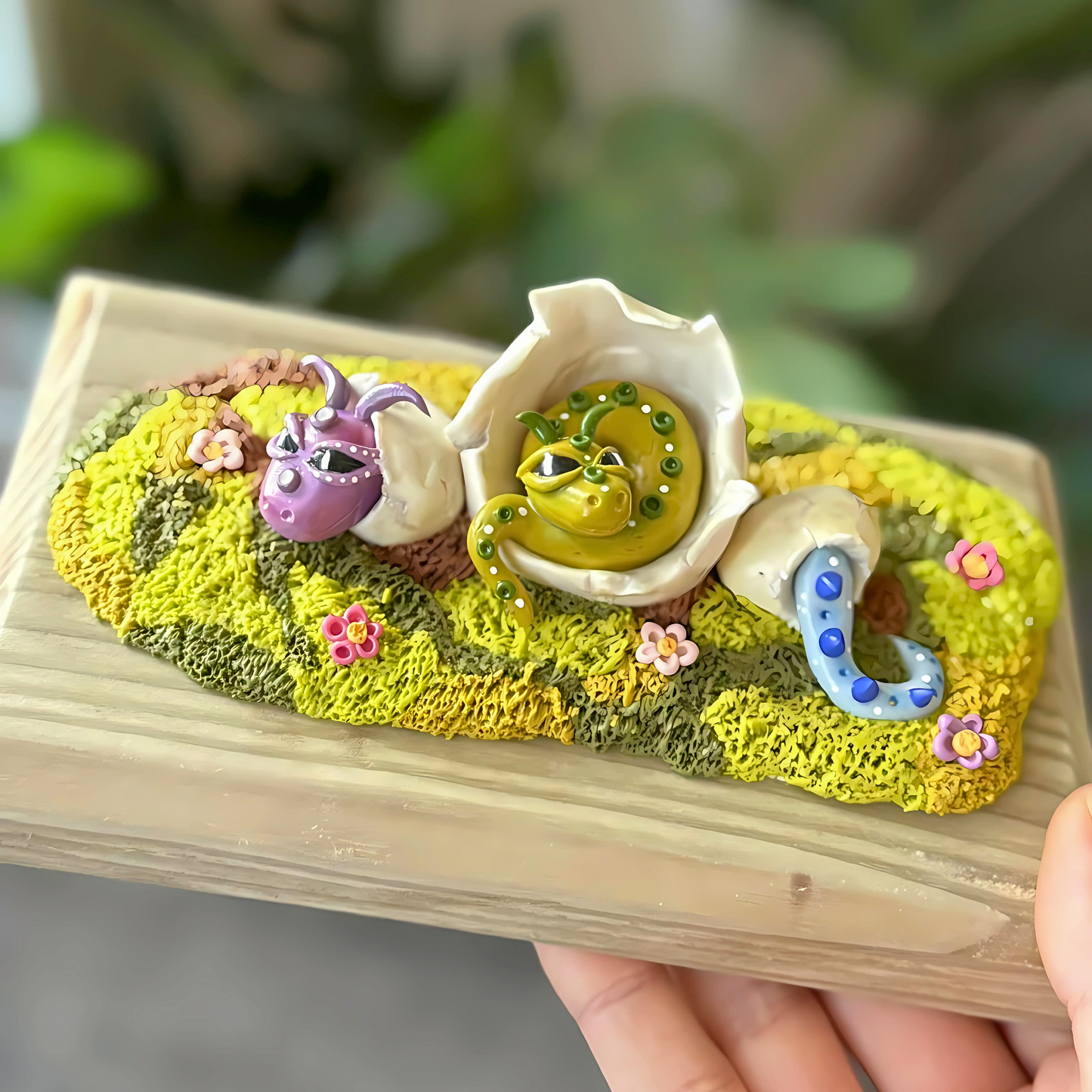 Whimsical Baby Dragons Figure Hatching Out Their Eggs.