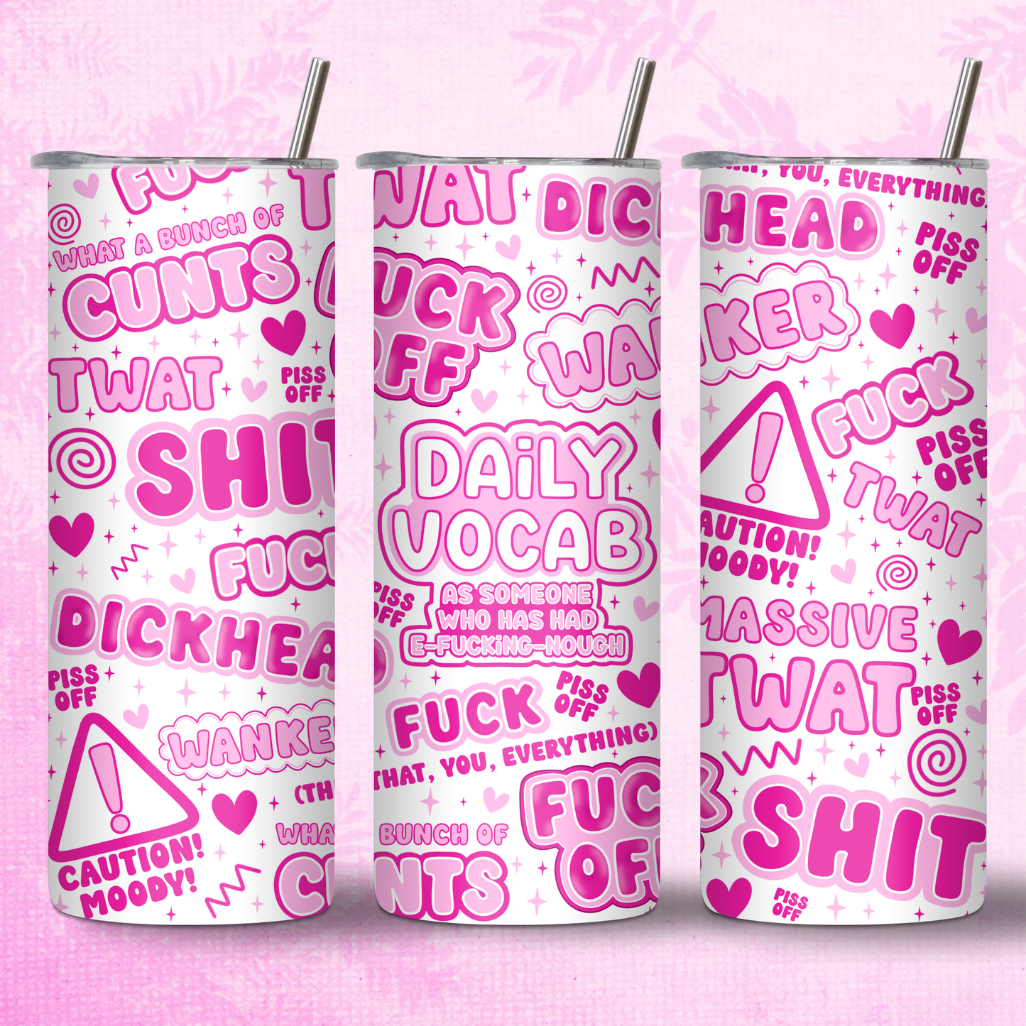 Pink Swear Words Daily Vocab Print Design 20oz Thermal Tumbler with Straw
