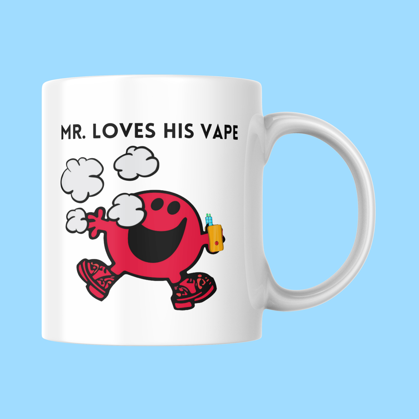 Novelty Mr. Men Mug, Mr. Loves His Vape, Can Be Personalised, Great Gift Idea