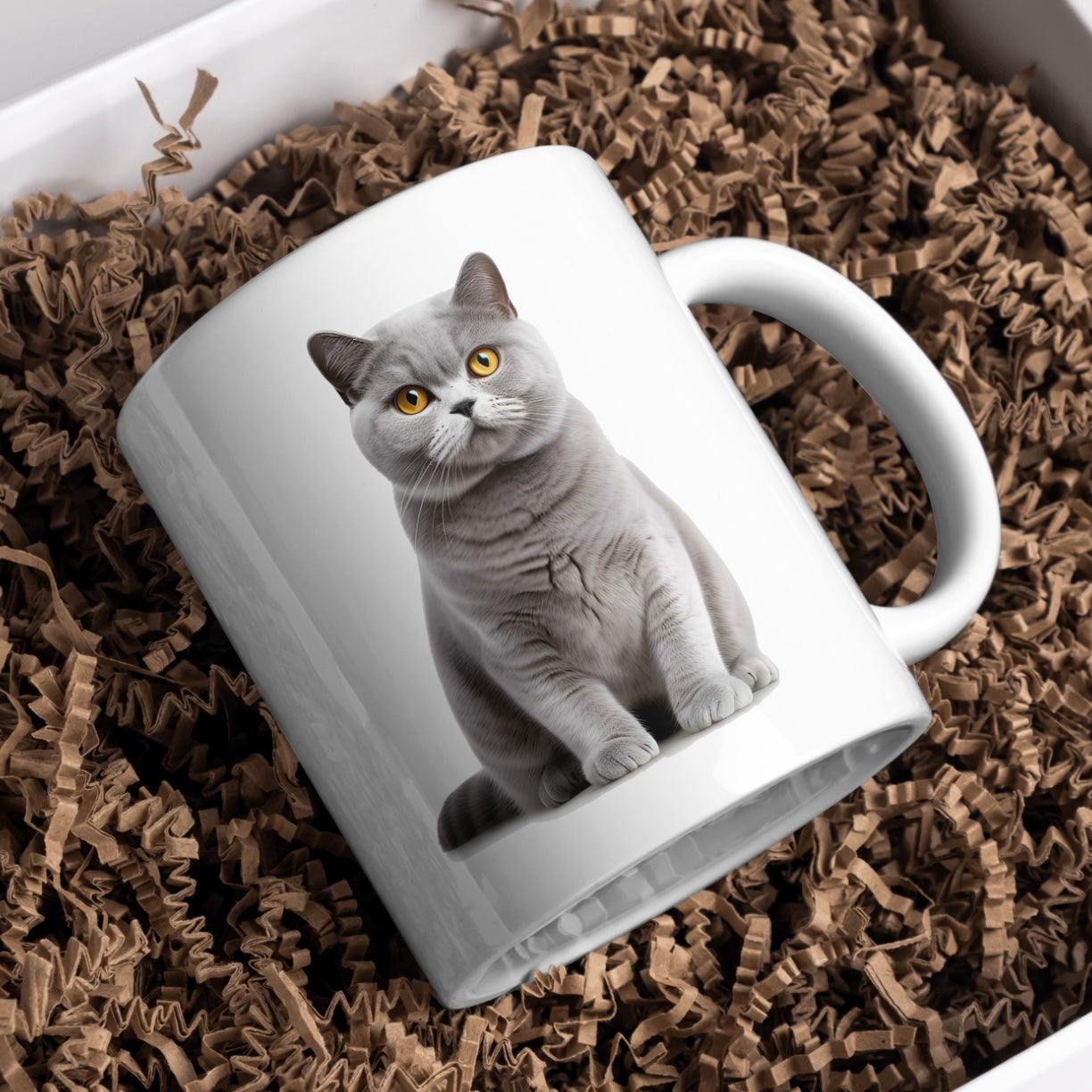 British Shorthair Cat 11oz White Mug, Great Gift Idea. - Cute Customs by J & C