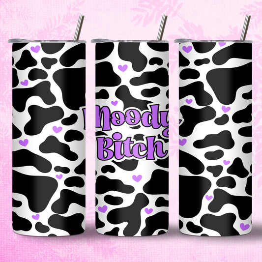 Purple Moody Bitch Cow Print Design 20oz Thermal Tumbler with Straw
