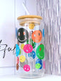 Colourful Smiley Emoji Face 20oz Glass Can with Bamboo lid and Straw