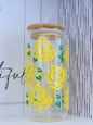 Its All About The Roses Yellow 20oz Glass Can with Bamboo lid and Straw