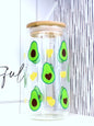 Avocados and Hearts 20oz Glass Can with Bamboo lid and Straw