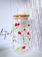 Beautiful Tulips 20oz Glass Can with Bamboo lid and Straw