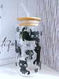 Black Cats and Paw Prints 20oz Glass Can with Bamboo lid and Straw