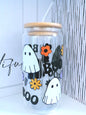 Boo Ghost 20oz Glass Can with Bamboo lid and Straw