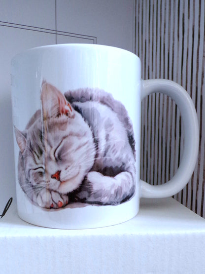 Sleeping Grey Cat 11oz Mug