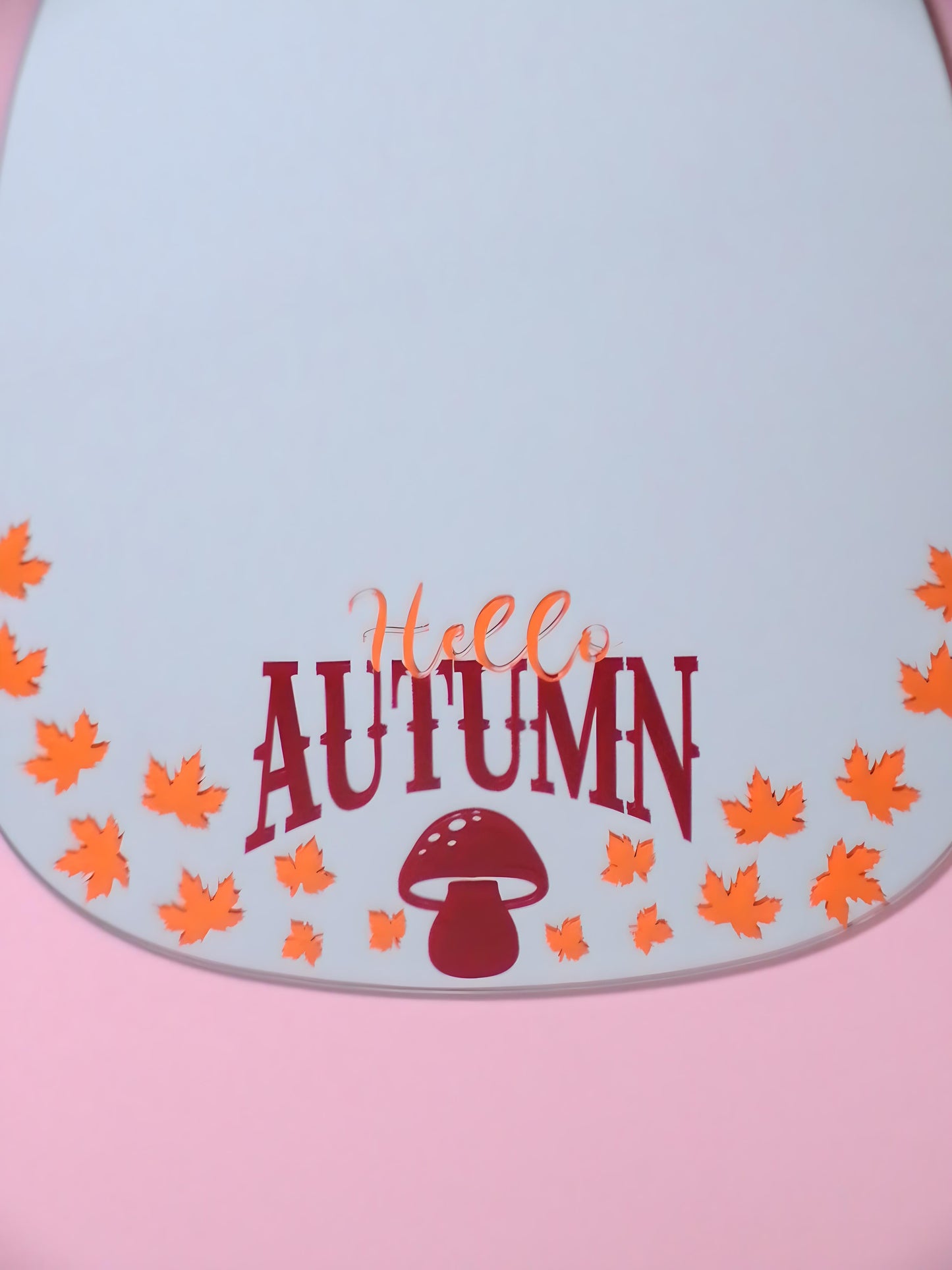 Hello Autumn in Orange leaves and a Dark red mushroom Fall Mirror