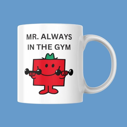Novelty Mr. Men Mug, Mr. Always In The Gym, Can Be Personalised, Great Gift Idea