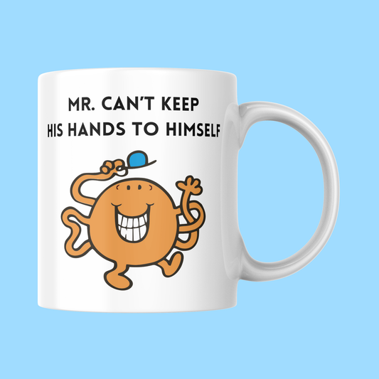 Novelty Mr. Men Mug, Mr. Can't Keep His Hands To Himself, Can Be Personalised, Great Gift Idea