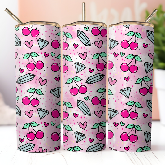 Cherries and Crystals Design 20oz Thermal Tumbler with Straw