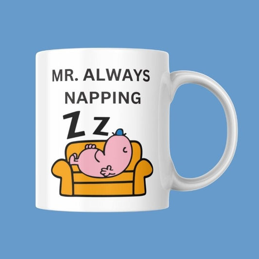 Novelty Mr. Men Mug, Mr. Always Napping, Can Be Personalised, Great Gift Idea