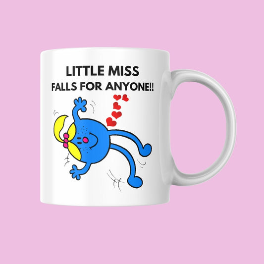 Novelty Little Miss Mug, Little Miss Falls For Anyone, Can Be Personalised, Great Gift Idea