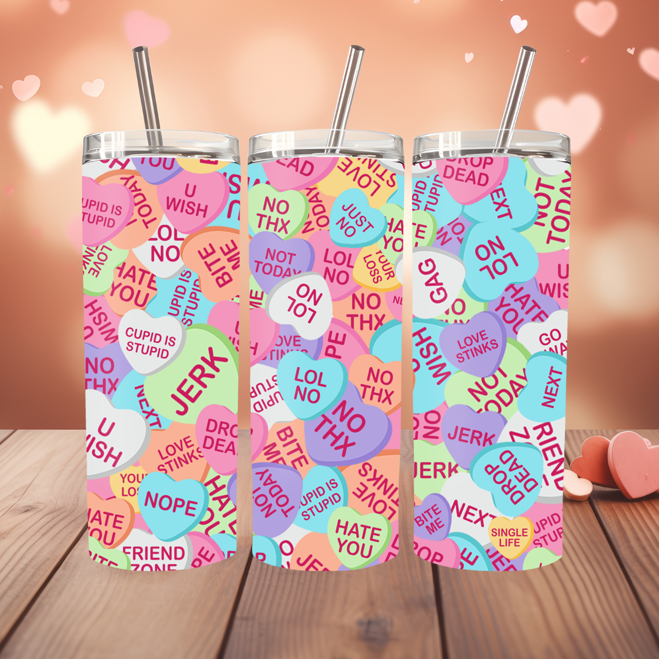 Anti Valentine Hearts Design 20oz Thermal Tumbler with Straw