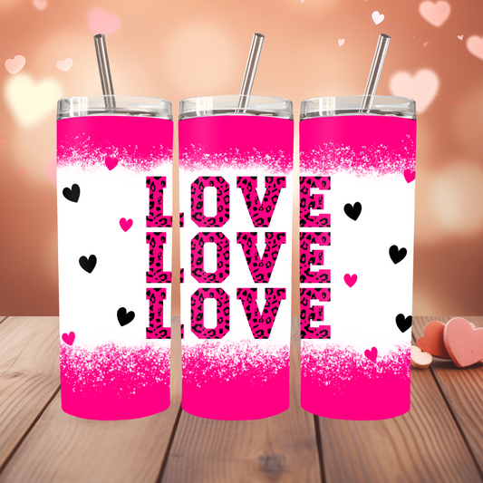 LOVE LOVE LOVE Valentine Pink Leopard Print Design 20oz Thermal Tumbler with Straw