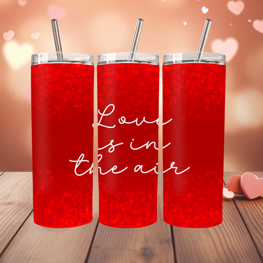 Glitter Effect Love Is In The Air Valentine Red 20oz Thermal Tumbler with Straw