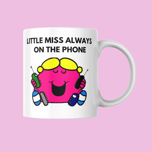 Novelty Little Miss Mug, Little Miss Always On The Phone, Can Be Personalised, Great Gift Idea
