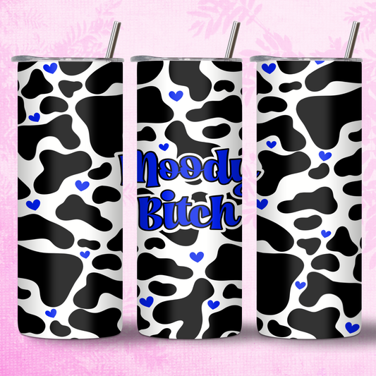 Dark Blue Moody Bitch Cow Print Design 20oz Thermal Tumbler with Straw