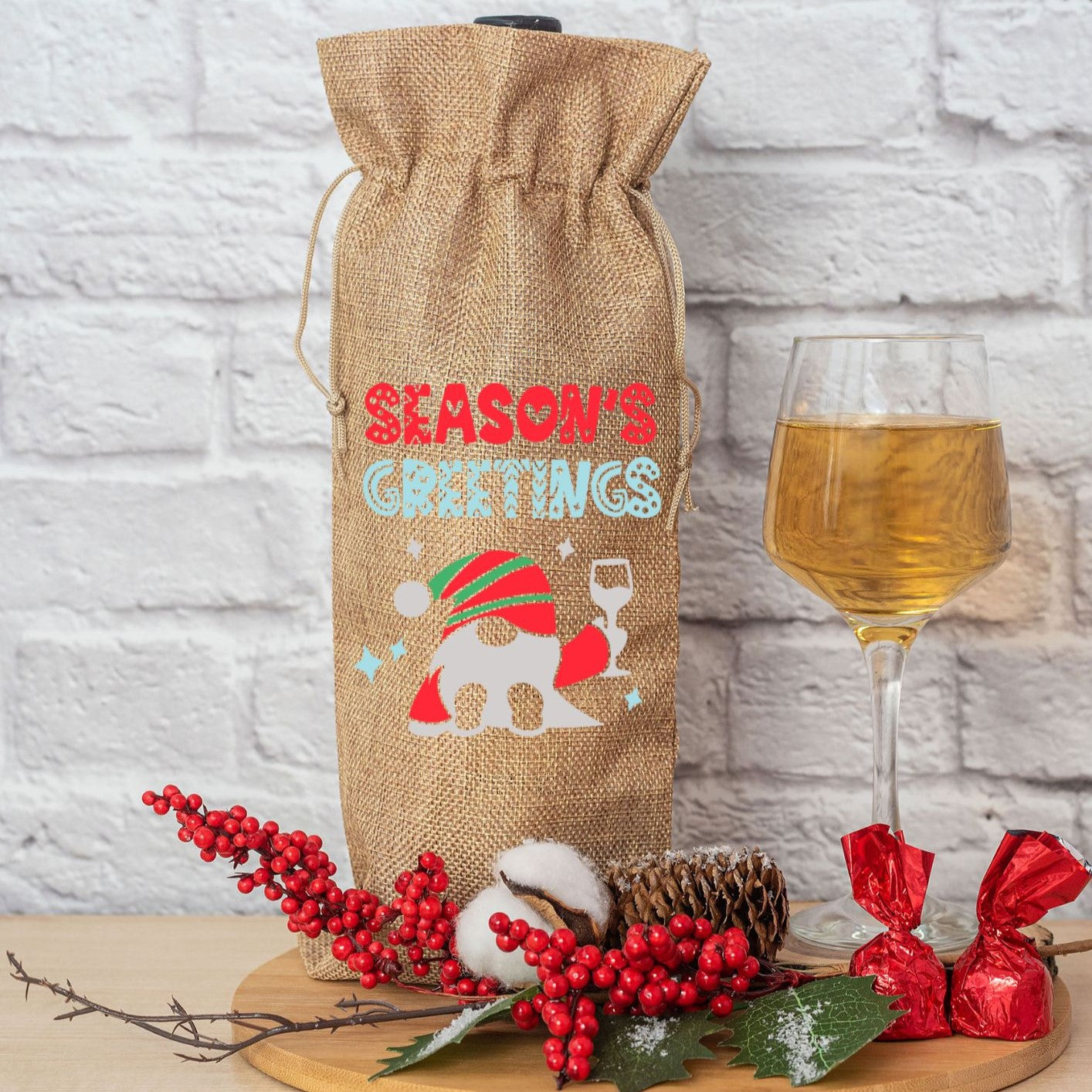 Christmas Alcohol Bottle Gift Bag "Seasons Greetings"