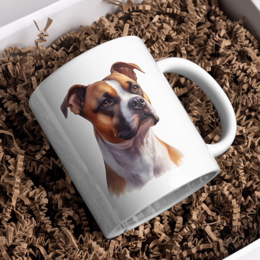 American Staffordshire Terrier Dog 11oz White Mug, Perfect Gift Idea As It Comes Boxed.