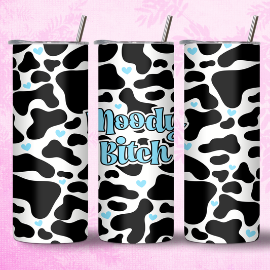 Blue Moody Bitch Cow Print Design 20oz Thermal Tumbler with Straw