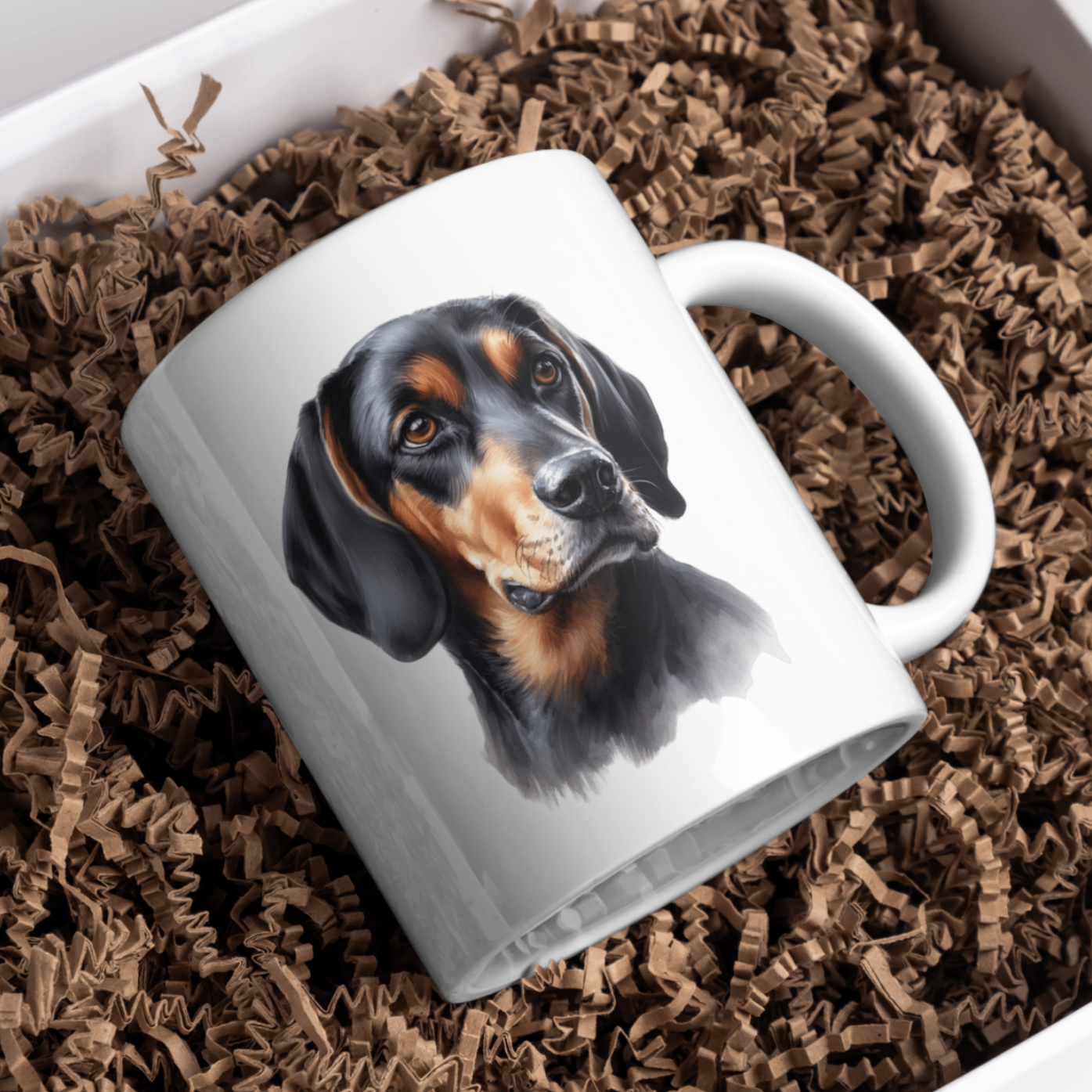 Black and Tan Coonhound Dog 11oz White Mug, Perfect Gift Idea As It Comes Boxed.