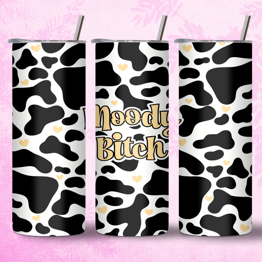 Yellow Moody Bitch Cow Print Design 20oz Thermal Tumbler with Straw