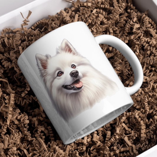 American Eskimo Dog 11oz White Mug, Perfect Gift Idea As It Comes Boxed.