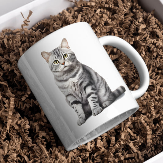 American Short Hair Cat 11oz White Mug, Great Gift Idea. - Cute Customs by J & C