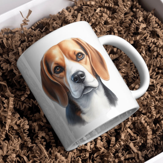 Beagle Dog Forward Facing 11oz White Mug, Perfect Gift Idea As It Comes Boxed. - Cute Customs by J & C