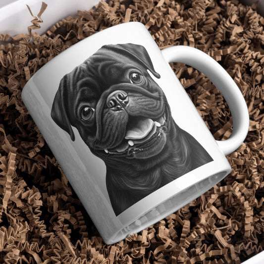 Black Pug Dog 11oz White Mug, Perfect Gift Idea As It Comes Boxed. - Cute Customs by J & C