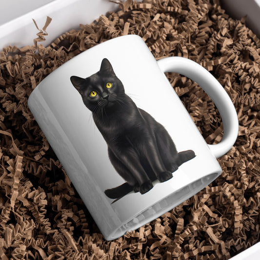 Bombay Black Cat 11oz White Mug, Great Gift Idea. - Cute Customs by J & C