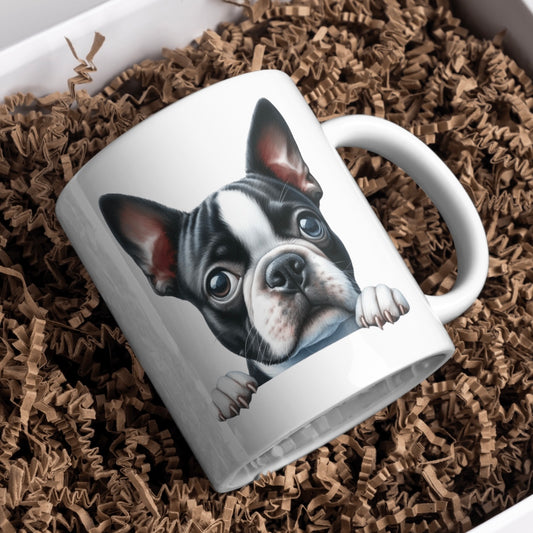 Boston Terrier Dog Forward Facing 11oz White Mug, Perfect Gift Idea As It Comes Boxed. - Cute Customs by J & C