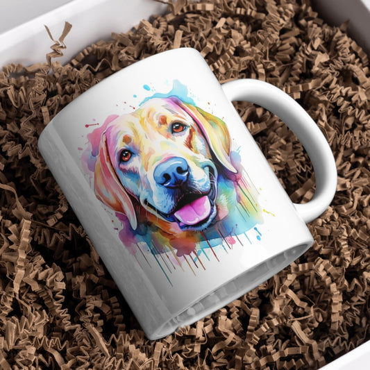 Colourful Splash Labrador Retriever Dog 11oz White Mug, Ideal Gift Idea - Cute Customs by J & C