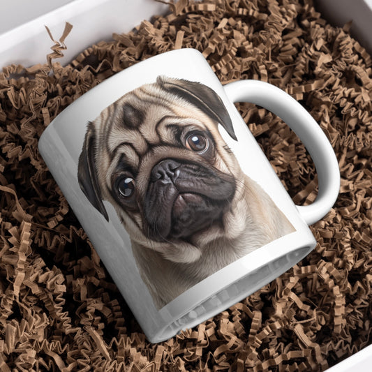Cream Fawn Pug Dog 11oz White Mug, Perfect Gift Idea As It Comes Boxed. - Cute Customs by J & C