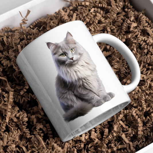 Grey Maine Coon Cat 11oz White Mug, Great Gift Idea. - Cute Customs by J & C