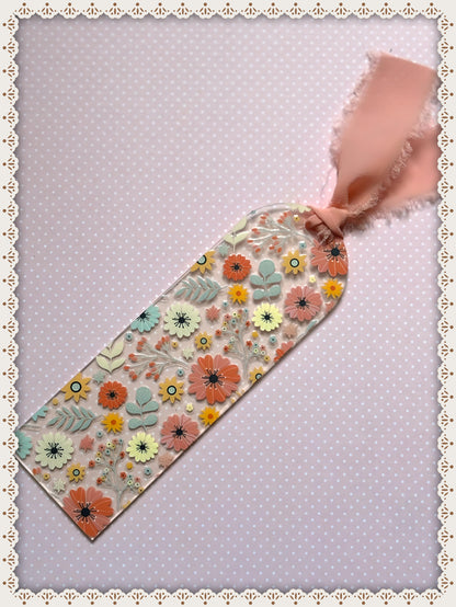 Autumn Floral Print Book Mark with Ribbon