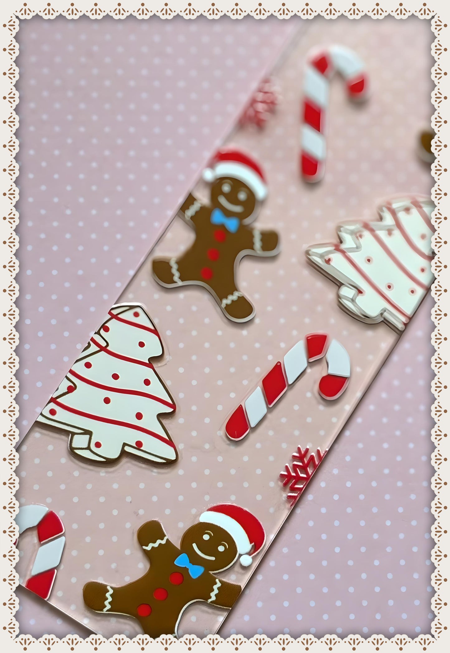 Cute Gingerbread Men and Candy Canes Christmas Book Mark with Ribbon