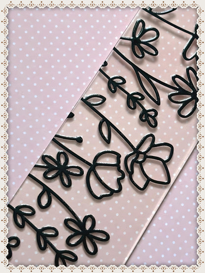 Black Floral Print Book Mark with Ribbon