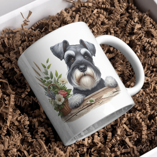 Peeking Schnauzer Dog 11oz White Mug, Perfect Gift Idea As It Comes Boxed. - Cute Customs by J & C