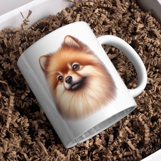 Red Pomeranian Dog 11oz White Mug, Perfect Gift Idea As It Comes Boxed. - Cute Customs by J & C