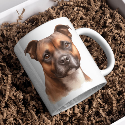 Red Staffordshire Bull Terrier (staffy) 11oz White Mug, Perfect Gift Idea As It Comes Boxed. - Cute Customs by J & C
