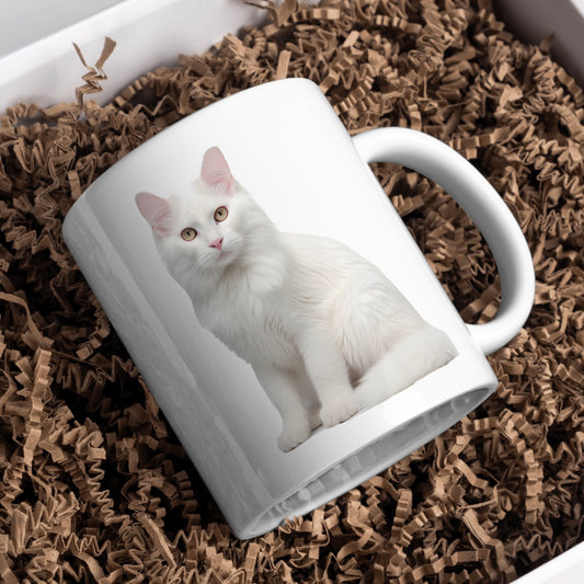 Turkish Angora Cat 11oz White Mug, Great Gift Idea. - Cute Customs by J & C