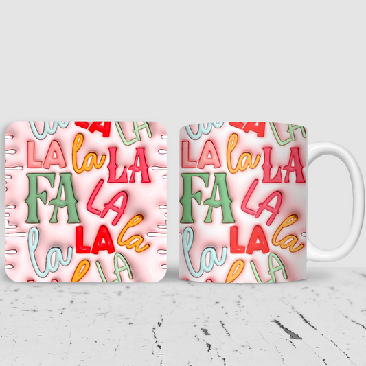 FaLaLaLaLa Inflated 3D Effect Christmas Pink Mug & Coaster Gift Set