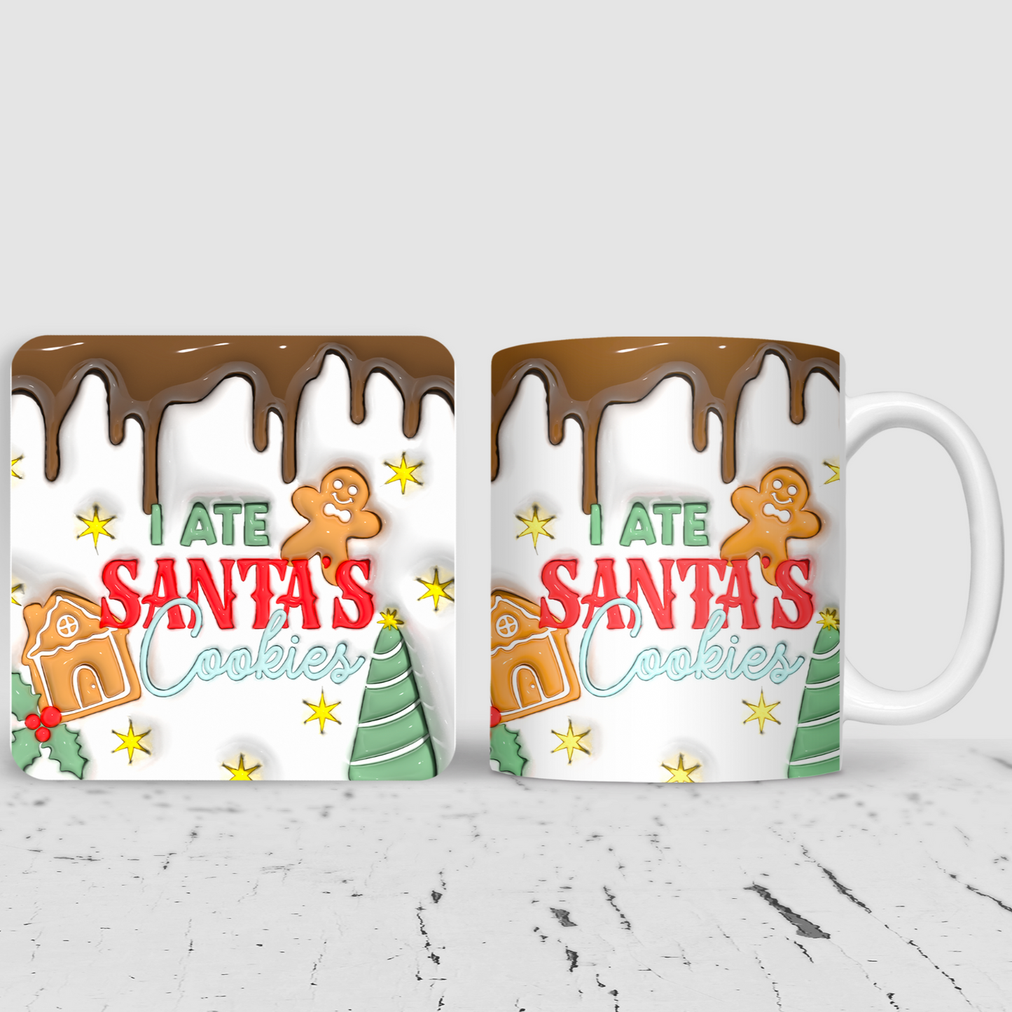 I Ate Santas Cookies Inflated 3D Effect Christmas Mug & Coaster Gift Set.