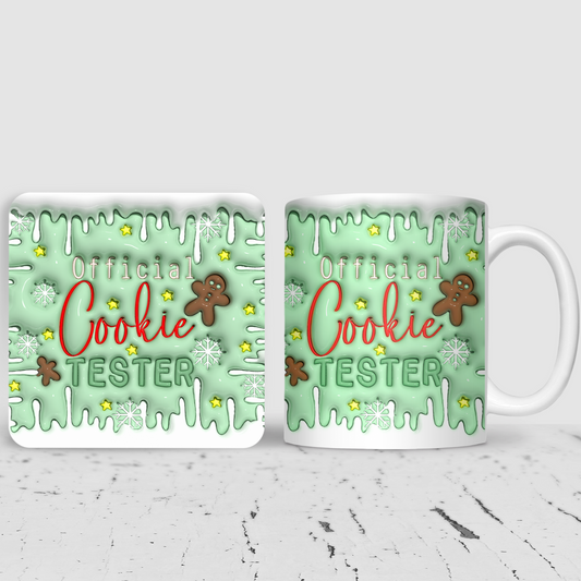 Green Cookie Tester Christmas Inflated Effect 3D Christmas Mug & Coaster Gift Set