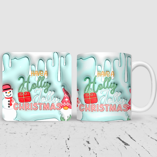 Blue Have a Holly Jolly Christmas Inflated Effect 3D Christmas Mug & Coaster Gift Set